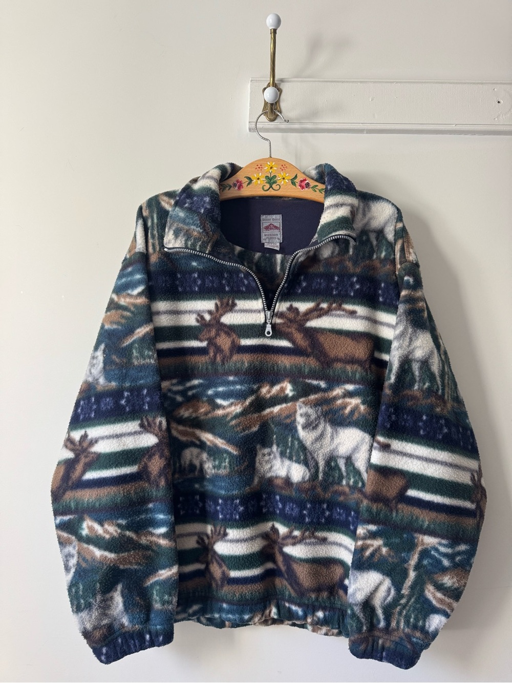 Vintage Half Zip Fleece Pullover - Forest Wildlife Print